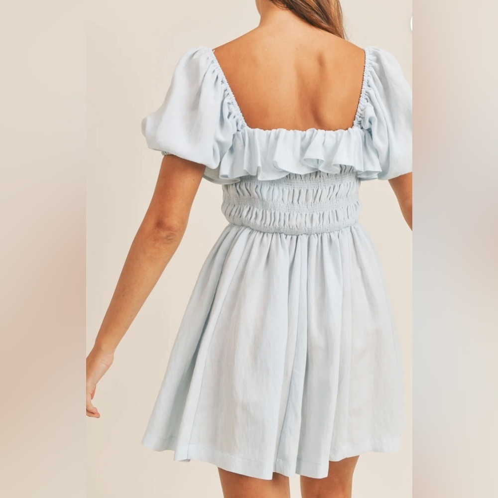 Mable AVA Mini Dress Light blue Puff Sleeve  smocked bodice Women's Size Medium - Picture 3 of 12